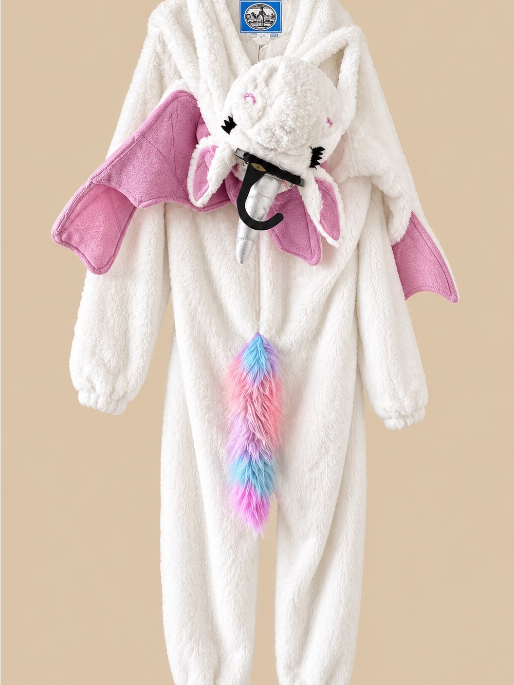 Adult Plush Unicorn Costume Onesie - White with Pink & Pastel Tail